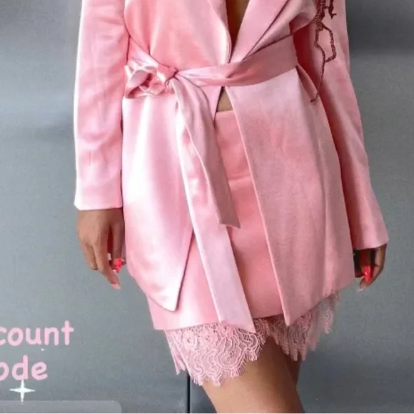 Alice + Olivia Lace Trim Faux Leather Miniskirt in Rose
